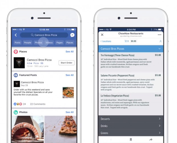 Facebook launches food ordering within its app