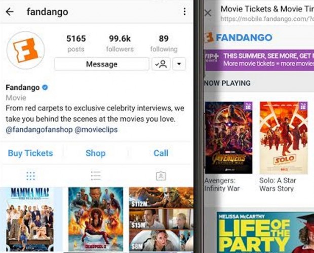 Fandango now lets moviegoers buy movie tickets through Instagram