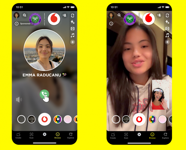 Vodafone campaign invites Snapchatters to connect with Emma Raducanu virtually on Wimbledon’s Centre Court