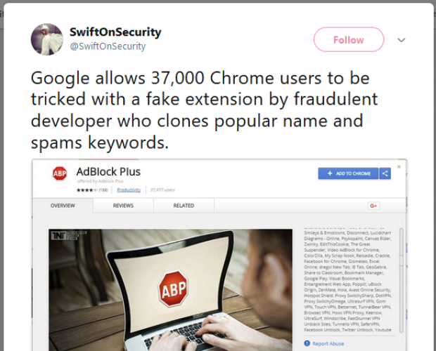 37,000 users downloaded a fake Adblock Plus extension for Chrome
